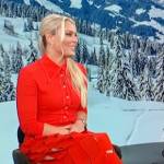 Lindsey Vonn’s red button down shirt and skirt on Access Daily