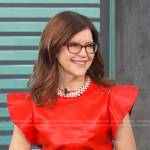 Lisa Loeb’s red ruffle leather top on Access Hollywood