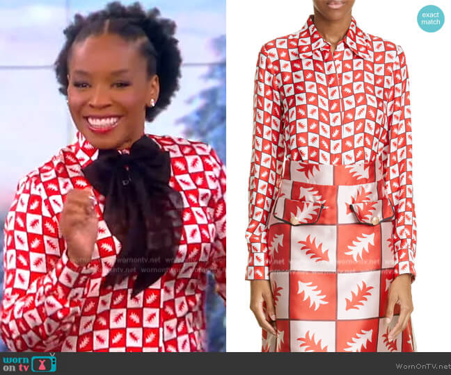 Lisou Long Sleeve Fern Print Silk Blouse worn by Amber Ruffin on The View