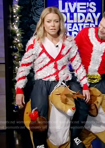 Kelly's red tinsel christmas sweater on Live with Kelly and Ryan
