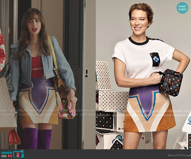 Louis Vuitton  Mini Skirt worn by Emily Cooper (Lily Collins) on Emily in Paris