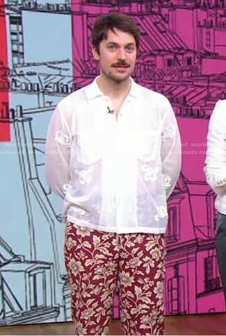 Lucas Bravo's white shirt and floral pants on Good Morning America