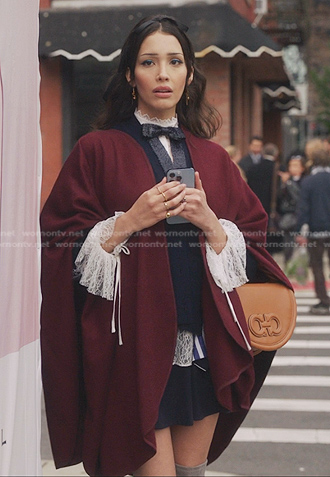 Luna’s burgundy cape and lace blouse on Gossip Girl