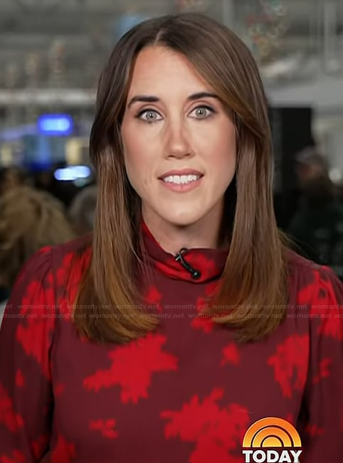 Maggie Vespa's red floral mock neck top on Today