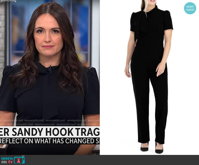 Maggy London TIe Neck Short Sleeve Jumpsuit worn by Nikki Battiste on CBS Mornings