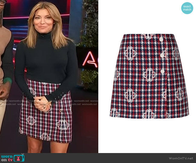 Maje Jargelo Houndstooth Skirt worn by Kit Hoover on Access Hollywood