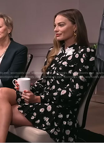 Margot Robbie’s black daisy print dress on CBS Mornings