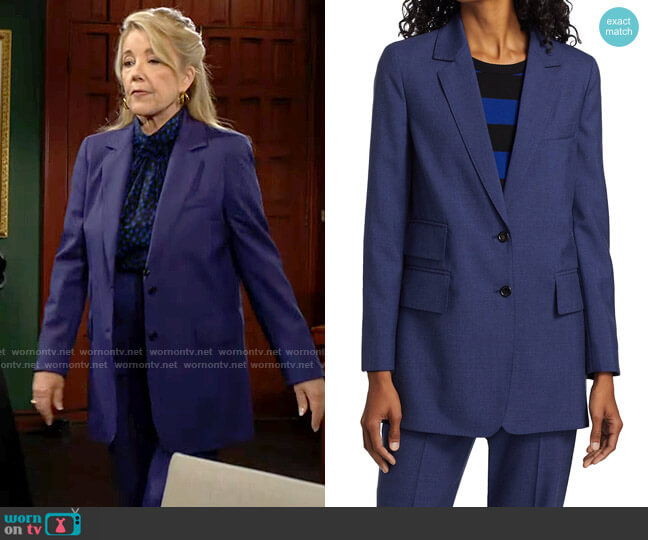 Max Mara Rapido Blazer in Avio worn by Nikki Reed Newman (Melody Thomas-Scott) on The Young and the Restless