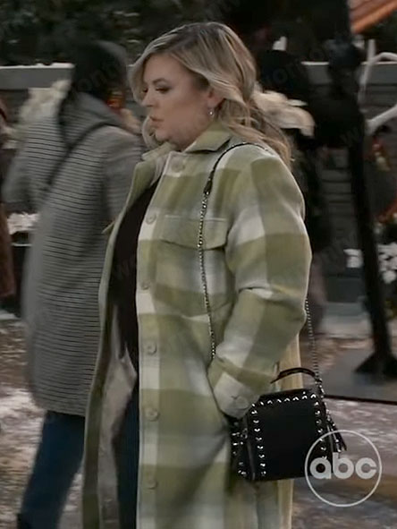 Maxie’s lime plaid coat and studded bag on General Hospital