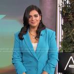 Mayan Lopez’s blue ruched sleeve blazer on Access Hollywood