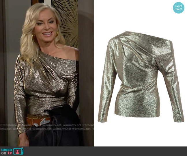Me & Thee In Plain View Gold Metallic Drop Shoulder Top worn by Ashley Abbott (Eileen Davidson) on The Young and the Restless