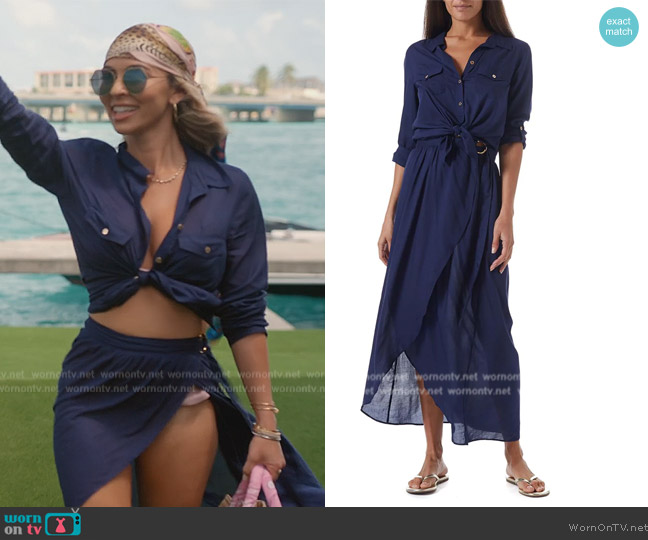 Melissa Odabash Robyn Navy Shirt worn by Nicole Martin (Nicole Martin) on The Real Housewives of Miami