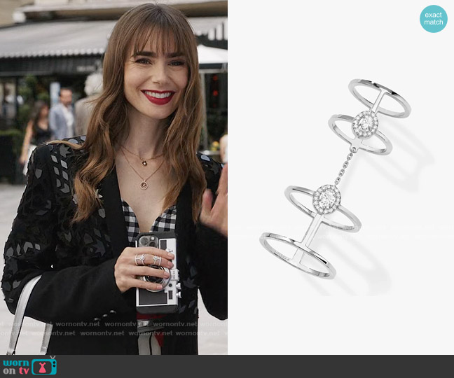 Messika Glam'Azone Double Ring worn by Emily Cooper (Lily Collins) on Emily in Paris