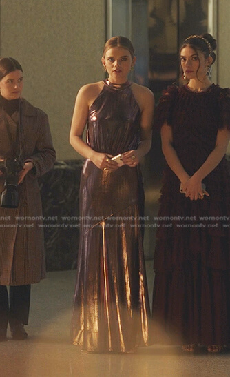 Pippa's metallic maxi dress on Gossip Girl