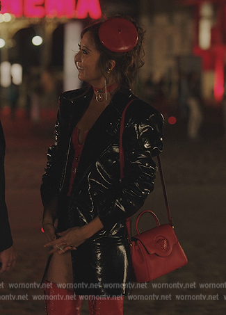 Mindy’s red medusa handbag on Emily in Paris