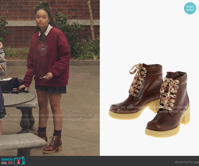 Miu Miu Platform Lace Up Ankle Boots worn by Zoya Lott (Whitney Peak) on Gossip Girl