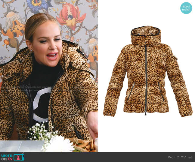 Moncler Bady Leopard-Print Quilted Down Jacket worn by Angie Harrington on The Real Housewives of Salt Lake City