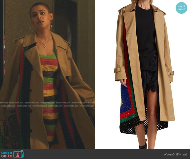 Monse Rainbow Crochet Trench Coat worn by Julien Calloway (Jordan Alexander) on Gossip Girl