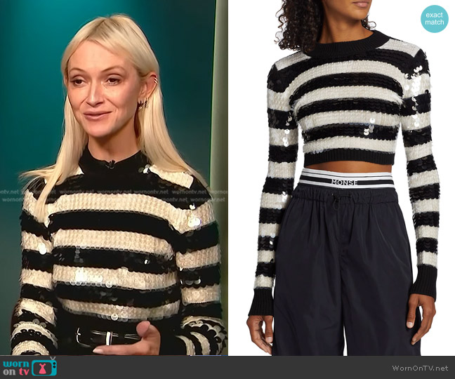 Monse Sequin Stripe Merino Wool Crop Sweater worn by Zanna Roberts Rassi on Access Hollywood