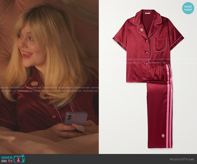 Morgan Lane Katelyn Yana Striped Satin Pajama Set worn by Audrey Hope (Emily Alyn Lind) on Gossip Girl