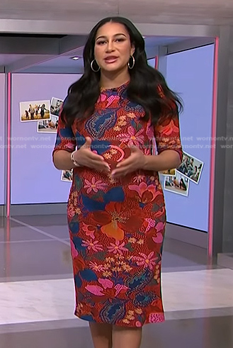 Morgan’s red floral fitted dress on NBC News Daily