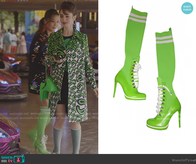 Moschino for H&M Vegan Leather Boots worn by Mindy Chen (Ashley Park) on Emily in Paris