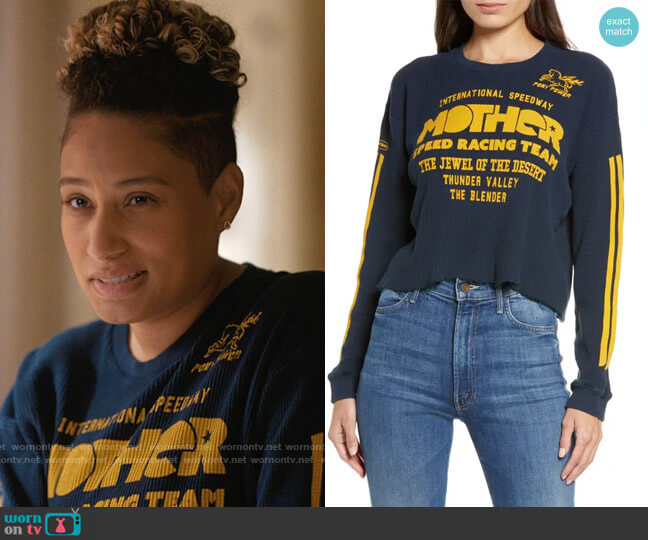 Mother Graphic Print Waffle Knit Top worn by Sophie Suarez (Rosanny Zayas) on The L Word Generation Q
