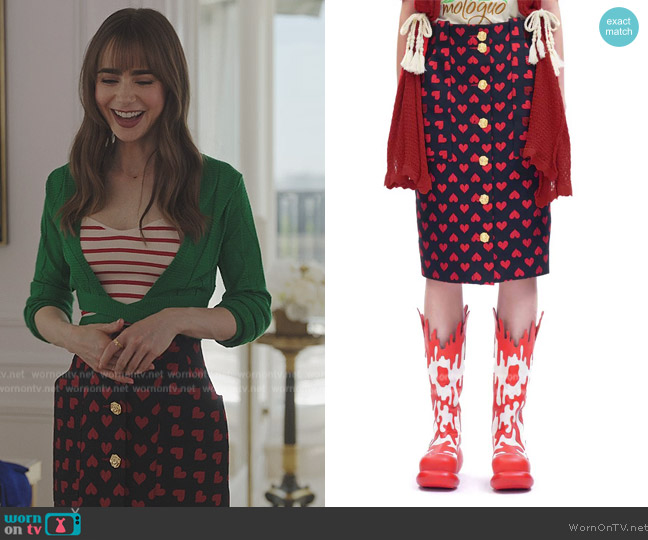 Motoguo Paula Tsui Evening Skirt worn by Emily Cooper (Lily Collins) on Emily in Paris