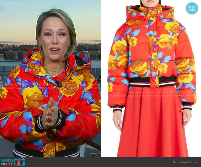 MSGM Floral Print Crop Puffer Jacket worn by Dylan Dreyer on Today