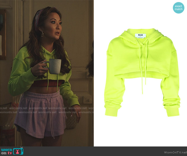 MSGM Lime Green Sweatshirt worn by Mindy Chen (Ashley Park) on Emily in Paris