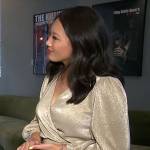Nancy Chen’s champagne wrap dress on CBS Mornings