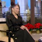 Naomi Ackie’s black gold button coat on Live with Kelly and Ryan