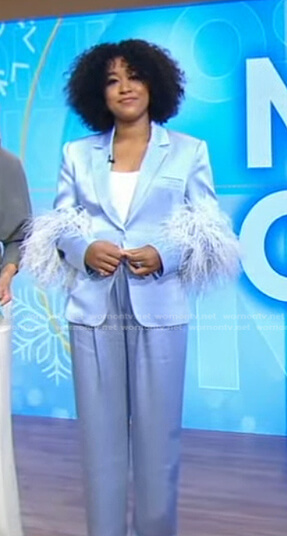 Naomi Osaka’s blue feather trim blazer on Good Morning America