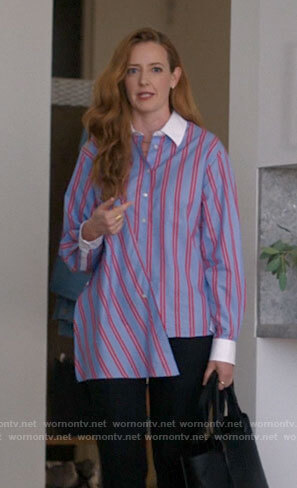 Nat's blue and red striped asymmetric shirt on The L Word Generation Q