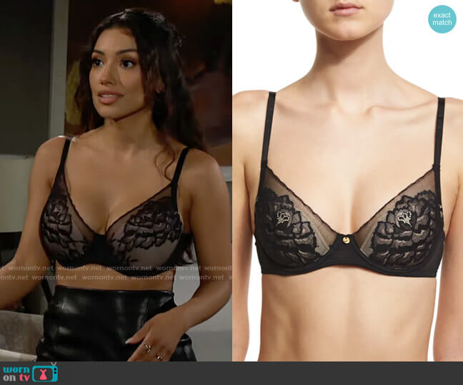 Natori Flora Underwire Bra in Black worn by Audra Charles (Zuleyka Silver) on The Young and the Restless
