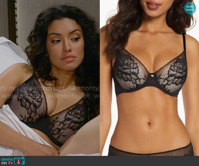 Natori Flora Underwire Bra in Black worn by Audra Charles (Zuleyka Silver) on The Young and the Restless