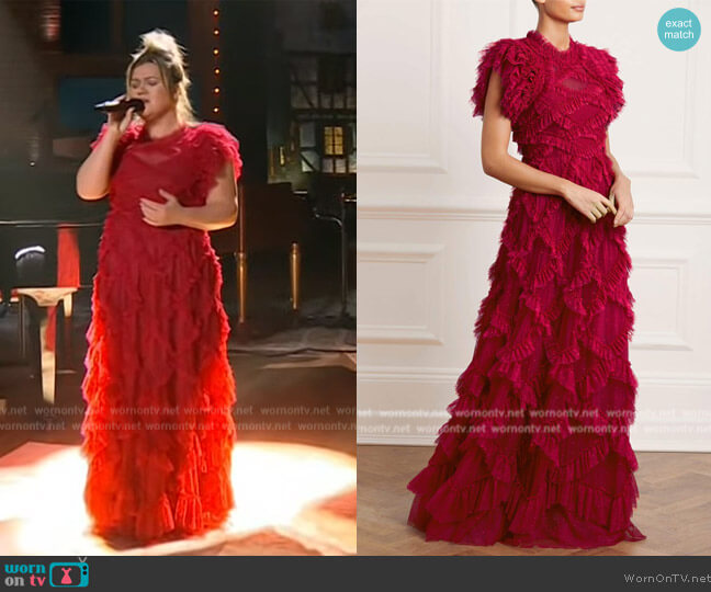 Needle & Thread Genevieve Ruffle Gown worn by Kelly Clarkson on The Kelly Clarkson Show