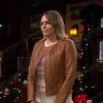 Nicole’s striped ribbed dress and brown jacket on Days of our Lives