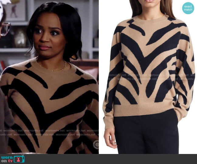 Nordstrom Zebra Stripe Cashmere Sweater worn by Randi (Kyla Pratt) on Call Me Kat