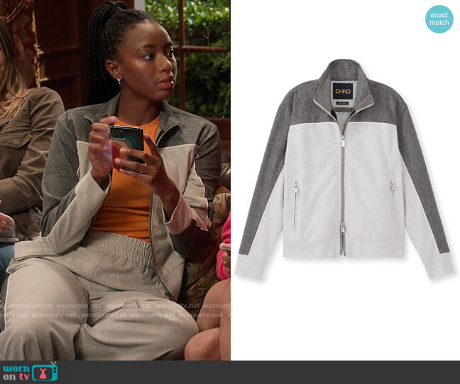 On This Day Two Tone Track Jacket worn by Whitney Chase (Alyah Chanelle Scott) on The Sex Lives of College Girls