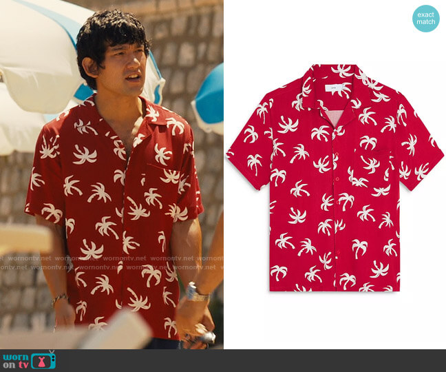 Onia Vacation Shirt in Red Rock worn by Ethan Spiller (Will Sharpe) on The White Lotus