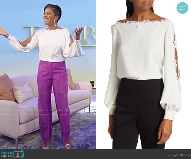 Oscar de la Renta Split Floral-Lace Blouse worn by Tamron Hall on Tamron Hall Show