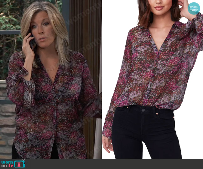Paige Abriana Blouse in Dark Magenta worn by Carly Corinthos (Laura Wright) on General Hospital