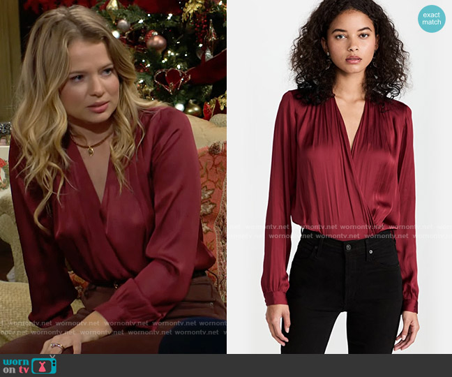 Paige Sevilla Bodysuit in Deep Garnet worn by Summer Newman (Allison Lanier) on The Young and the Restless