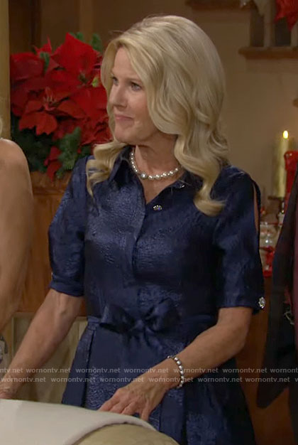 Pam’s blue Christmas party dress on The Bold and the Beautiful