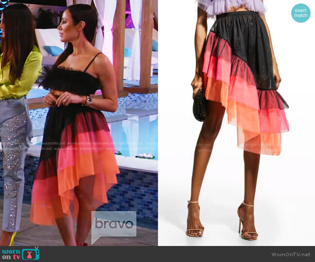 Paskal Asymmetric Tulle Skirt with Ruffles worn by Angie Katsanevas on The Real Housewives of Salt Lake City