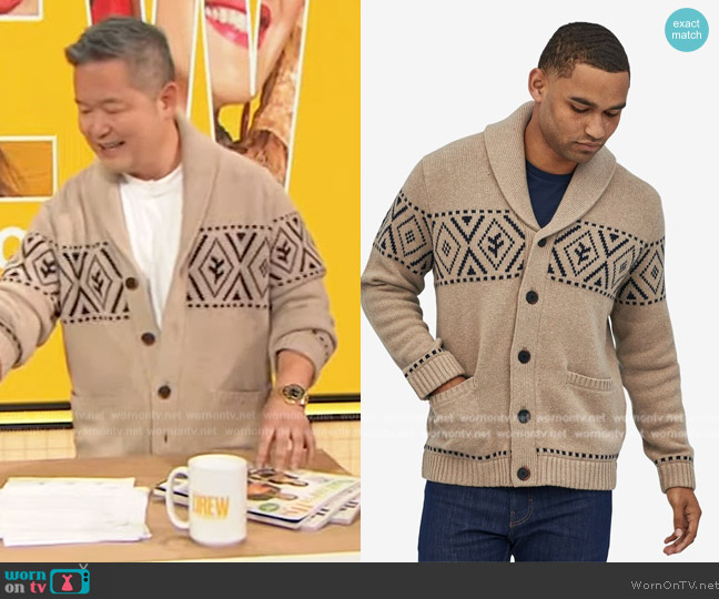 Patogonia Recycled Wool Shawl Collar Cardigan worn by Danny Seo on The Drew Barrymore Show