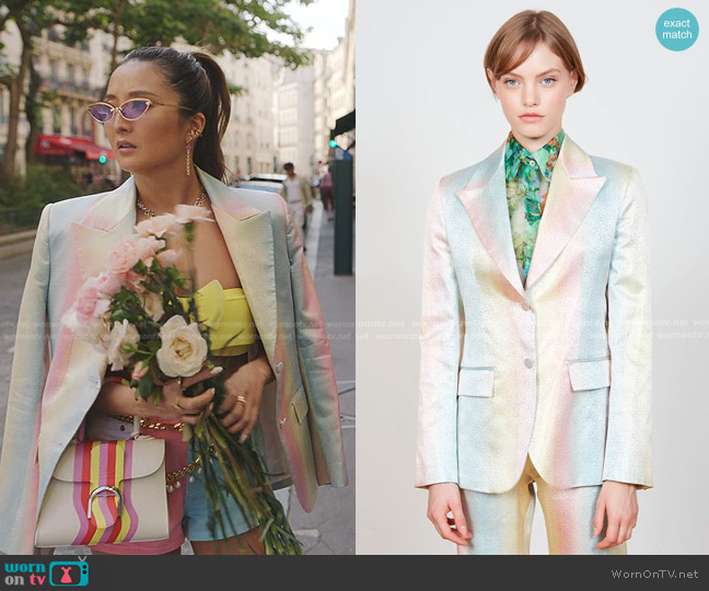 Paul and Joe Multicoloured Suit Jacket With Shiny Effect worn by Mindy Chen (Ashley Park) on Emily in Paris
