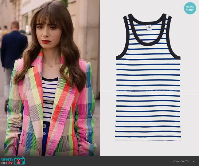 Petit Bateau Iconic Vest worn by Emily Cooper (Lily Collins) on Emily in Paris