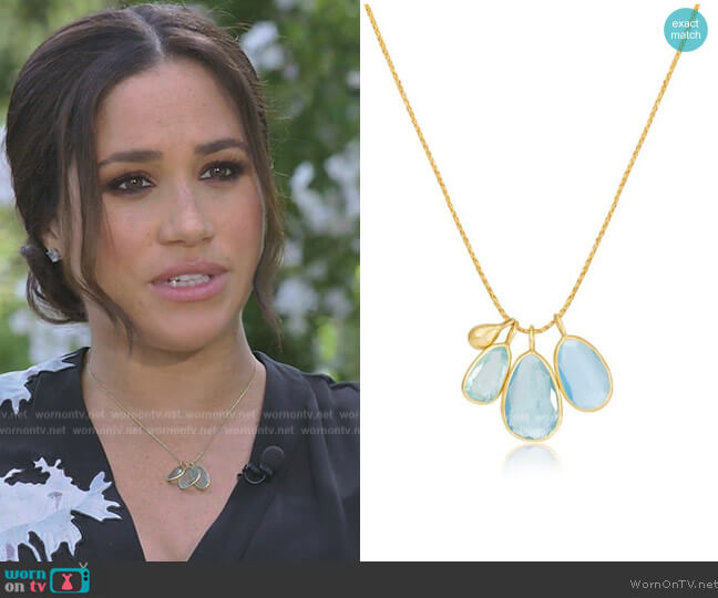Pippa Small Aquamarine Triple Colette Pendant Necklace worn by Meghan Markle on Harry and Meghan